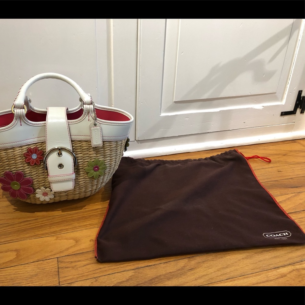 Limited edition Coach leather and straw purse